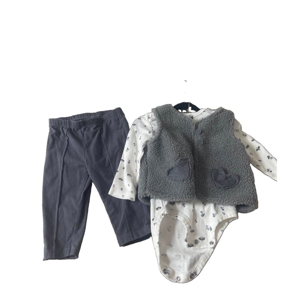 Carter's Unisex 3pc Pants Set 6-9M Printed Long Sleeve Bodysuit Vest